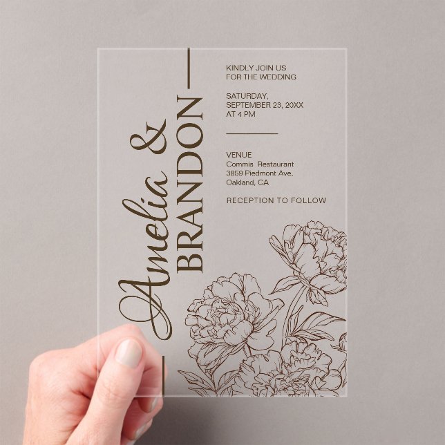 Luxury Peony Minimalist Wedding Acrylic Invitations (Insitu (Handheld))
