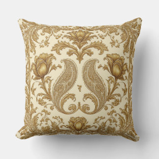 Luxury Persian Heritage Gold Ornate Paisley Accent Cushion
