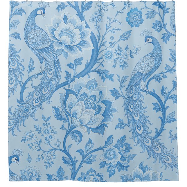 Luxury Persian Pale Peacock Blue Pattern  Shower Curtain (Front)