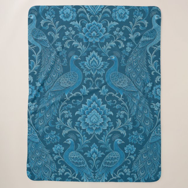 Luxury Persian This  Rich Peacock Blue Pattern  Sherpa Blanket (Front)
