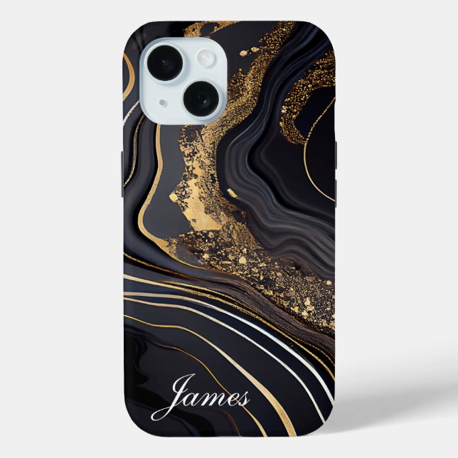 Luxury Personalised Black And Gold Marble  Case-Mate iPhone Case (Back)