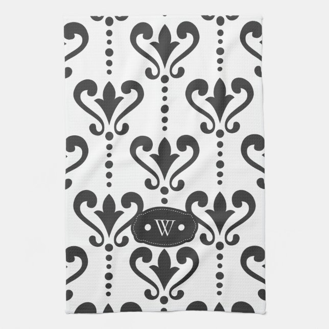 Luxury Personalised Black and White Tea Towel (Vertical)