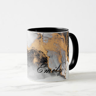 Luxury Personalised Black & Gold Watercolor Marble Mug