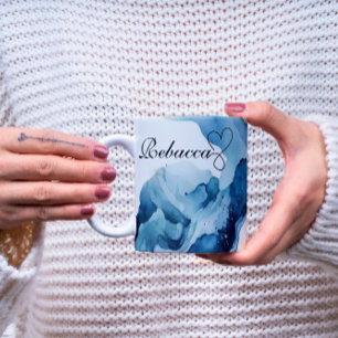 Luxury Personalised Blue & Gold Watercolor Mug