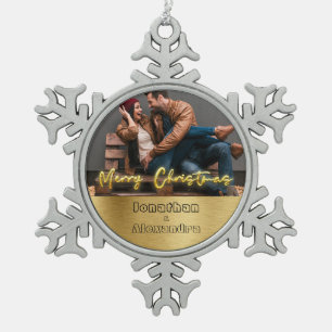 Luxury personalised Christmas gold and grey Snowflake Pewter Christmas Ornament
