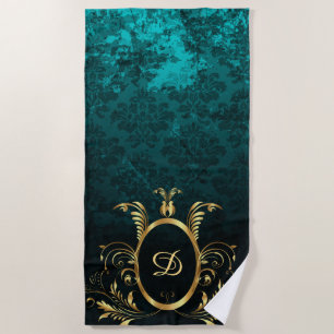 Luxury Personalised Damask gold Frame Beach Towel