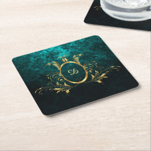 Luxury Personalised Damask gold Frame Square Paper Coaster
