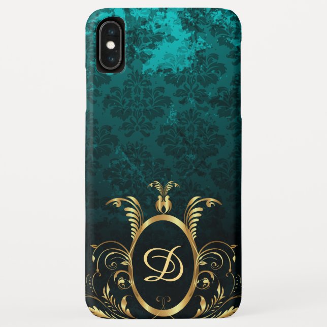 Luxury Personalised Damask Turquoise Case-Mate iPhone Case (Back)