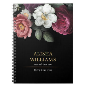 Luxury Personalised Floral Black Notebook