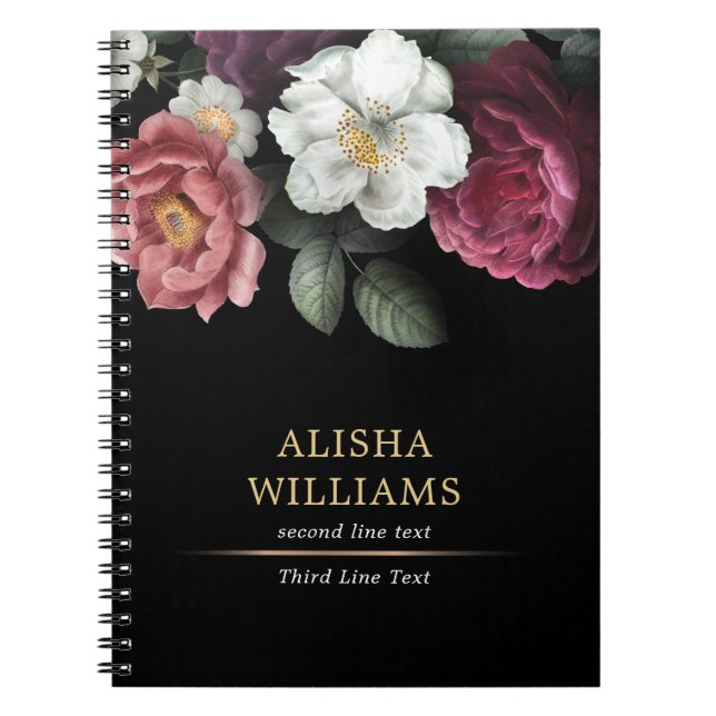 Luxury Personalised Floral Black Notebook (Front)