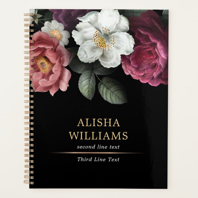 Luxury Personalised Floral Black  Planner (Front)
