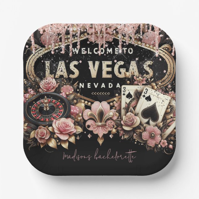 Luxury Personalised Las Vegas Bachelorette Paper Plate (Front)