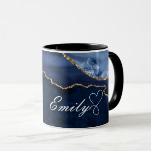 Luxury Personalised Navy blue & Gold Marble Mug