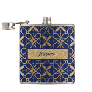 Luxury Personalised Navy & Gold Flask for Women
