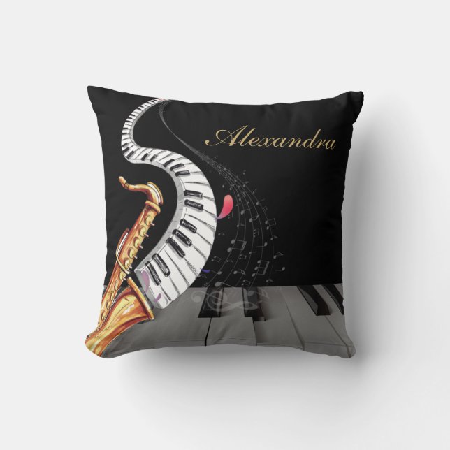 Luxury Personalised Saxophone Piano Music  Cushion (Front)
