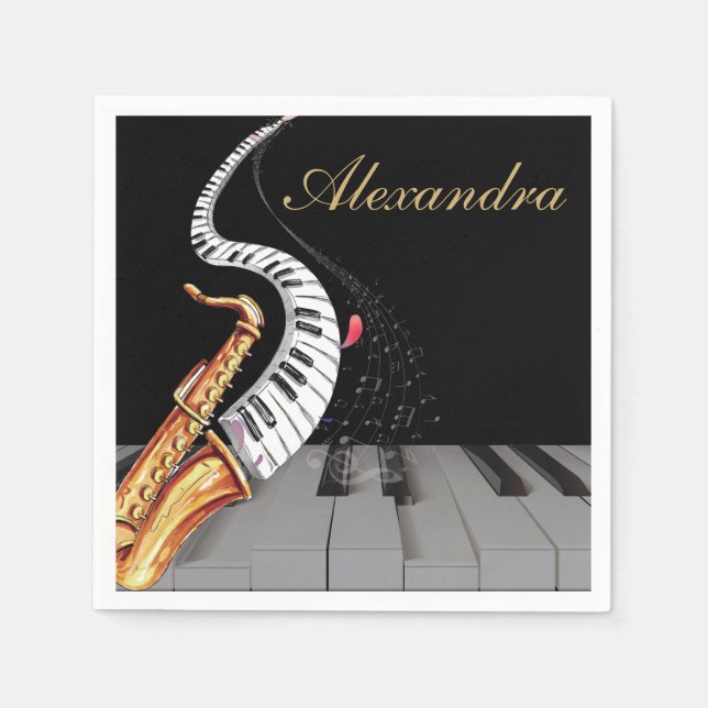 Luxury Personalised Saxophone Piano Music  Napkin (Front)