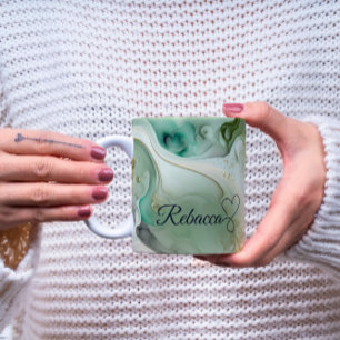 Luxury Personalized Green & Gold Marble Mug