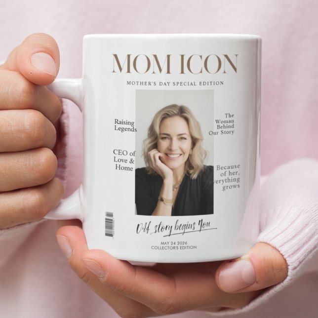 Luxury Personalized Mom Magazine Cover Two-Tone Coffee Mug (Creator Uploaded)