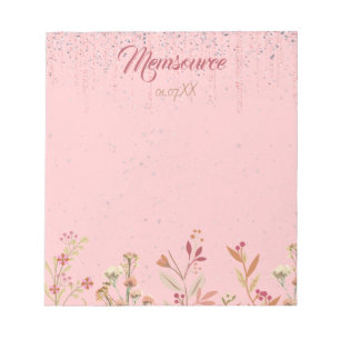 Luxury Personalized Silver Rose Gold Chic Flower Notepad