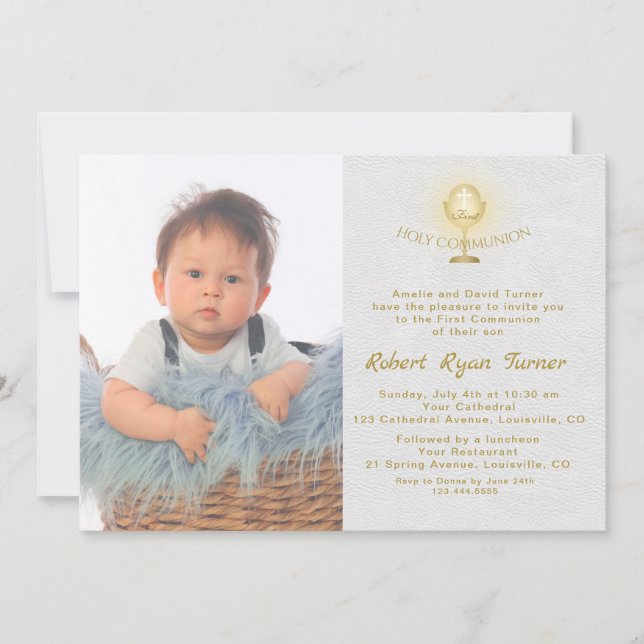 Luxury Photo Boy Gold Chalice Holy Communion Invitation (Front)