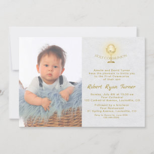 Luxury Photo Boy Gold Chalice Holy Communion Invitation