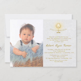 Luxury Photo Boy Gold Chalice Holy Communion Invitation