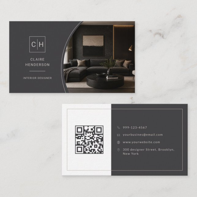 Luxury Photo Monogram QR Code Designer Business Card (Front/Back)