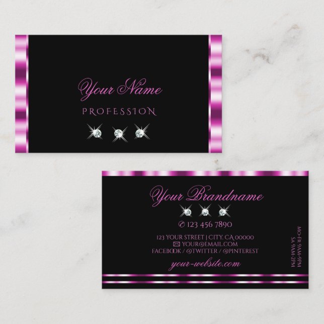 Luxury Pink and Black Sparkling Diamonds Stylish Business Card (Front/Back)