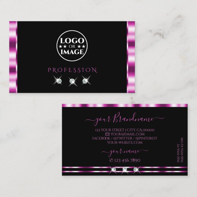 Luxury Pink and Black Sparkling Diamonds with Logo Business Card (Front/Back)
