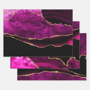 Luxury Pink and Gold Glitter Agate Birthday Wrapping Paper Sheet