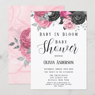 Luxury Pink Black Baby In Bloom Baby Shower Invita Invitation