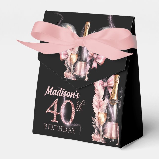 Luxury Pink Black Champagne 40th Birthday Favour Box (Front Side)