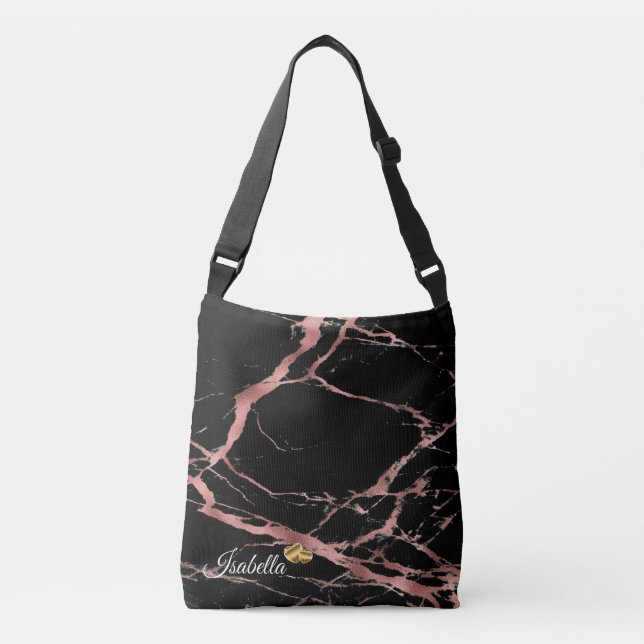 Luxury Pink Black Marble Add Text Crossbody Bag (Front)