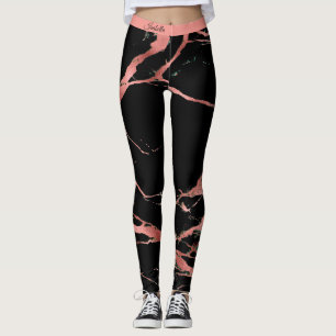 Luxury Pink Black Marble Add Text Leggings