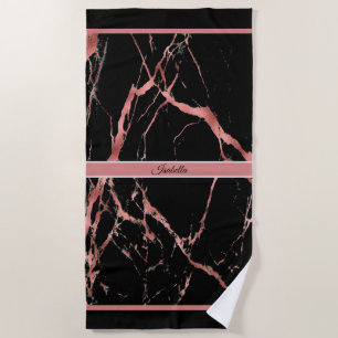Luxury Pink Black Marble Customise Beach Towel
