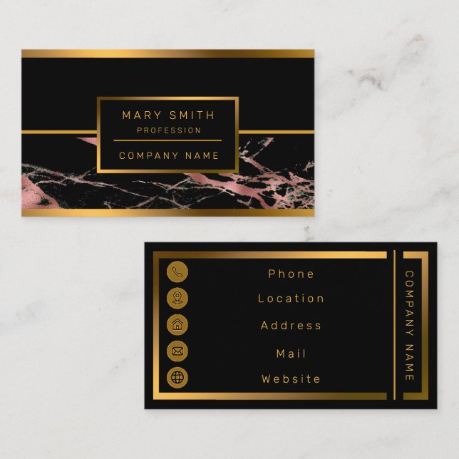 Luxury Pink Black Marble Customise Business Card (Front/Back)
