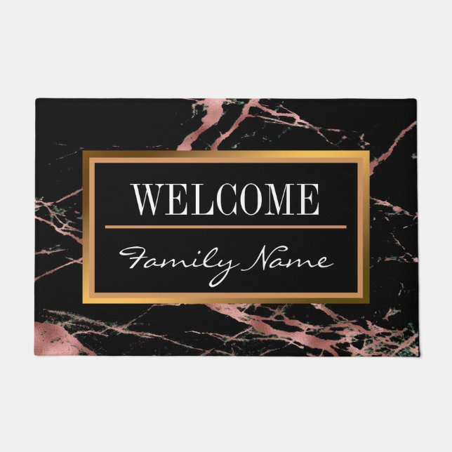 Luxury Pink Black Marble Customise Doormat (Front)