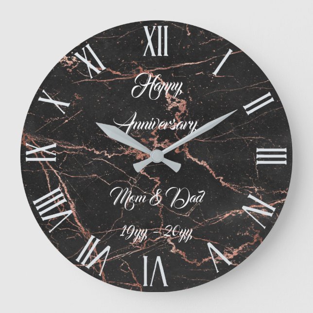 Luxury Pink Black Marble Customise Large Clock (Front)