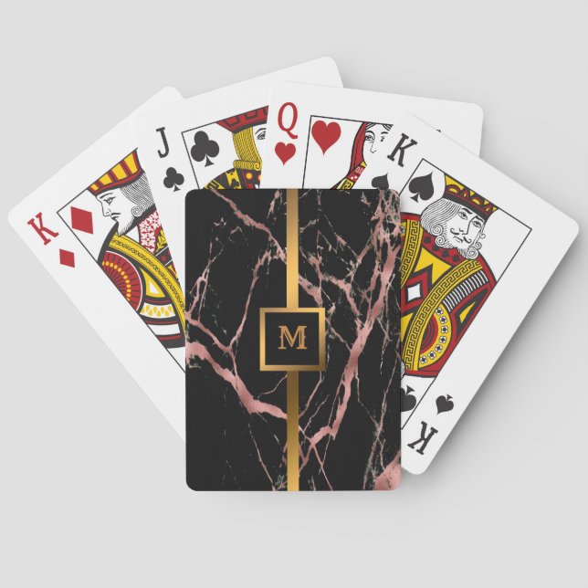 Luxury Pink Black Marble Customise Playing Cards (Back)