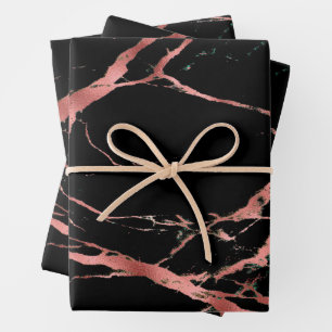 Luxury Pink Black Marble Customise Wrapping Paper Sheet