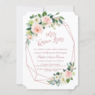 Luxury Pink Blush Flowers Rose Gold Quinceañera Invitation