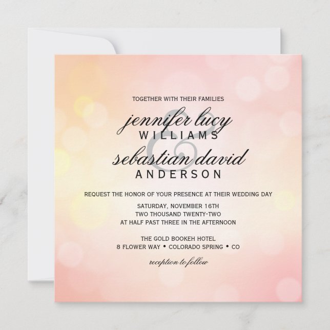 Luxury Pink Bokeh Light Chic Wedding Invitation (Front)