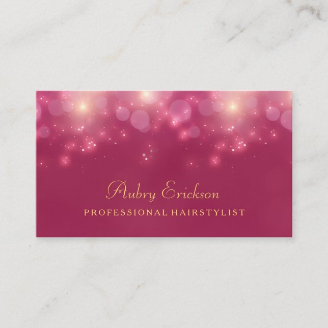 Luxury Pink Bokeh Twinkle Professional Hairstylist Business Card (Front)