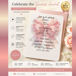 Luxury Pink Bow Baby Shower Invitation Feminine