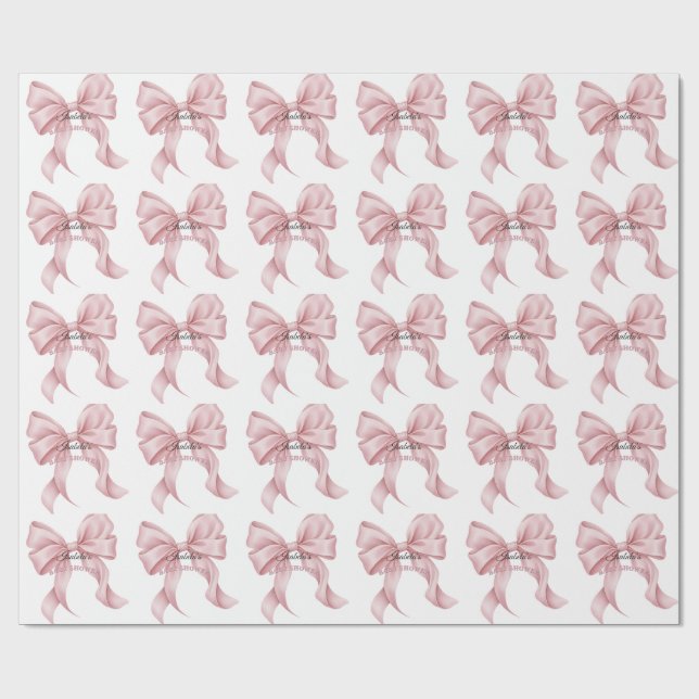 Luxury Pink Bow Coquette Baby Shower Girl Wrapping Paper (Flat)