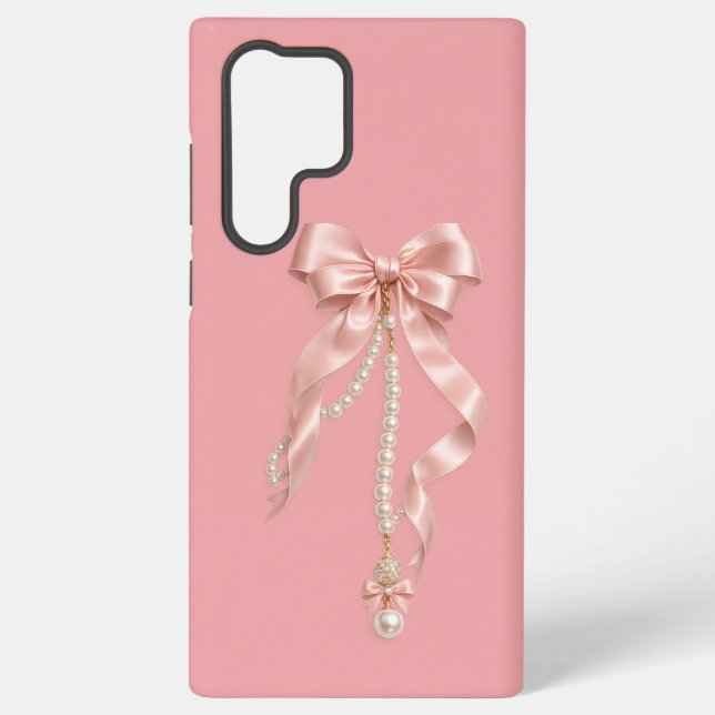 Luxury Pink Bow Pearl S22 Ultra Case Aesthetic (Back)