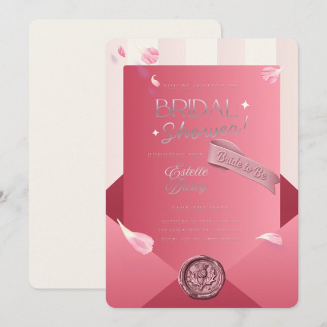 Luxury Pink Bridal Shower Invitation | Editable Ro (Front/Back)