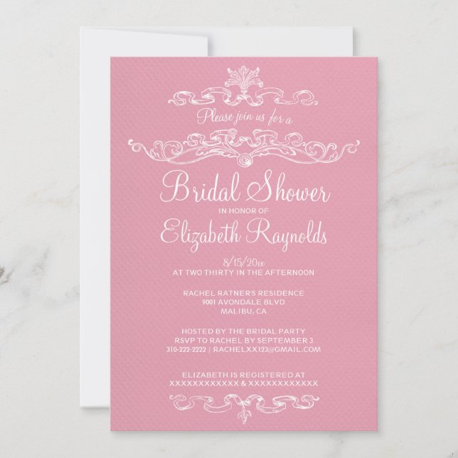 Luxury Pink Bridal Shower Invitations (Front)