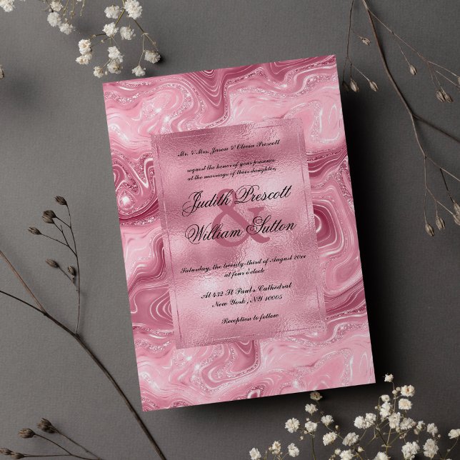 Luxury pink burgundy glitter marble Wedding Invitation (Luxury pink burgundy glitter marble Wedding)