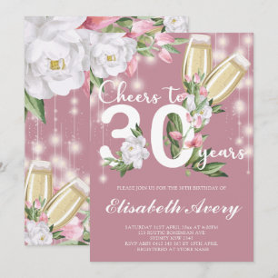 Luxury Pink Champagne Floral 30th Birthday Party Invitation